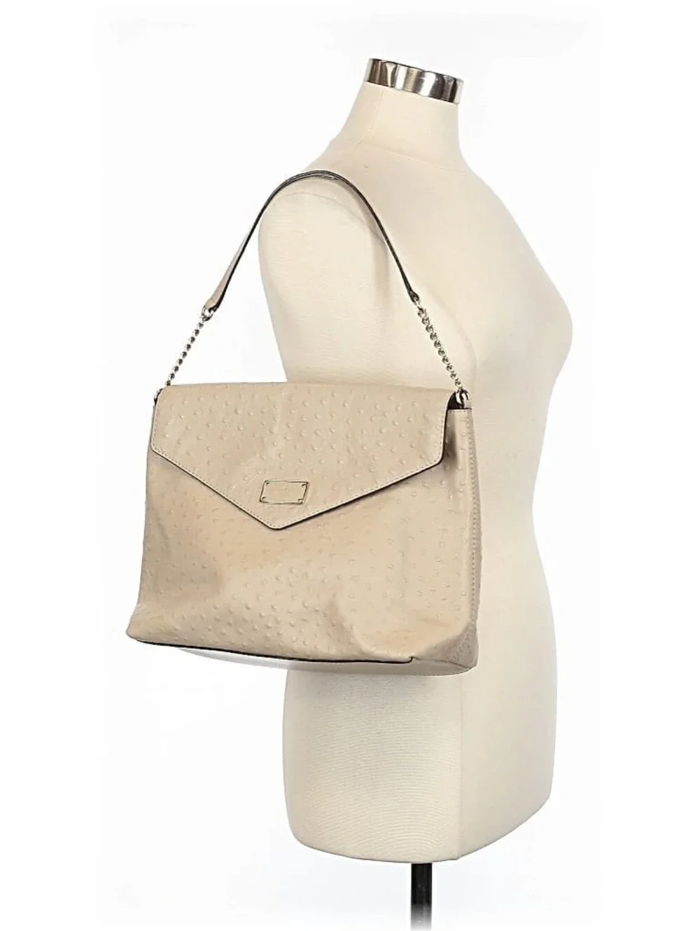 Kate Spade A La Vita Leena Cream Ostrich Embossed Leather Shoulder Bag EUC